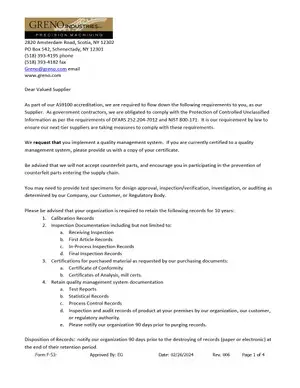 CUI Supplier Letter Image